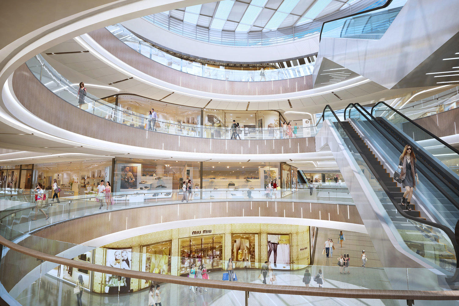 郑州熙地港购物中心采用无柱设计确保整体感觉通透